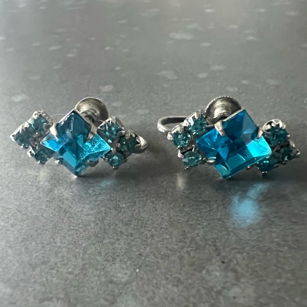 Vintage Silver and Blue Gemstone Earrings